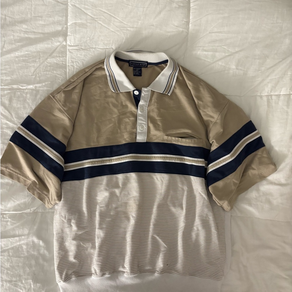 Chaps Men's Polo Shirt - Tan, White, and Navy